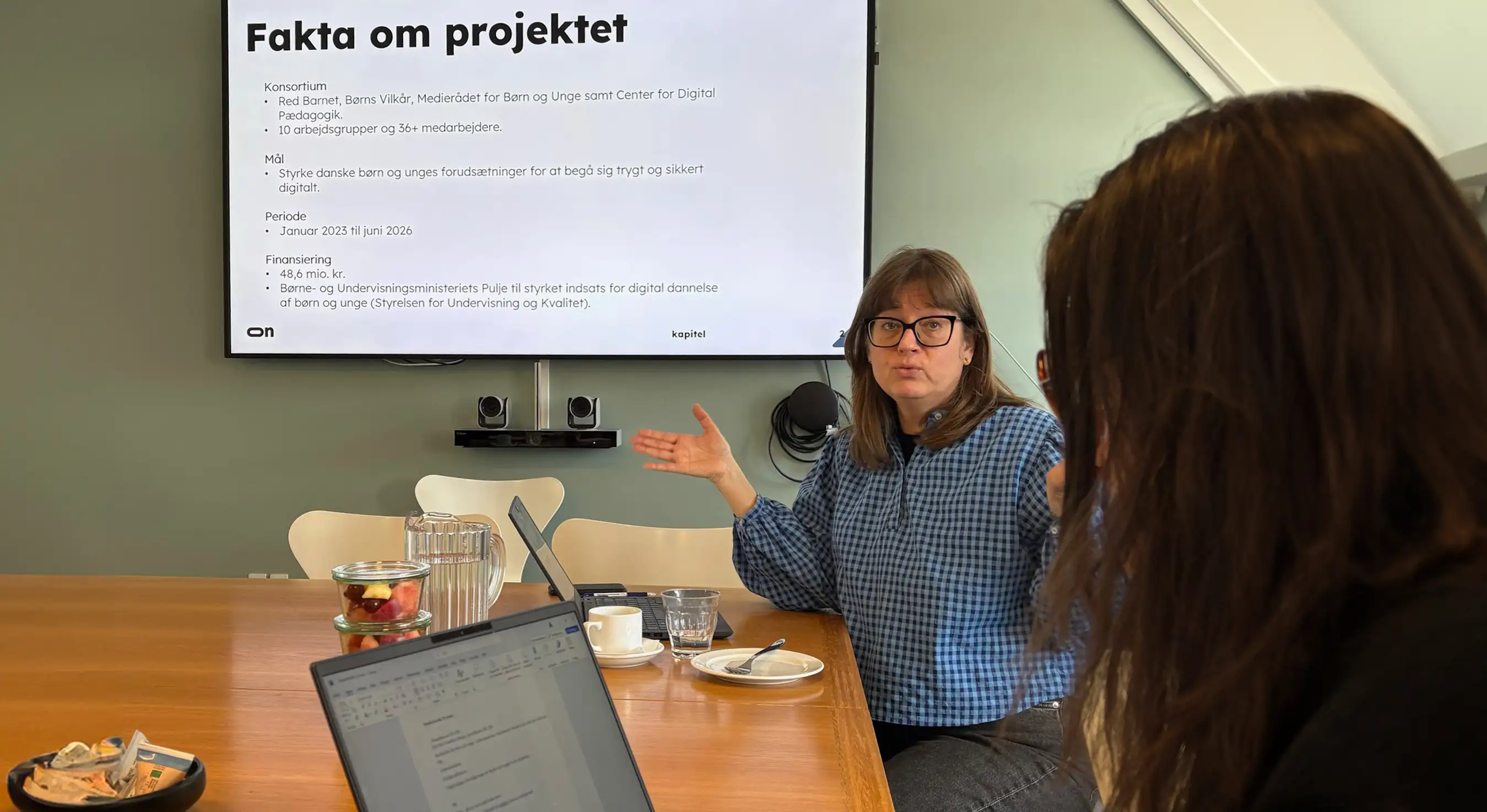 Kvinna håller i presentation om ett projekt